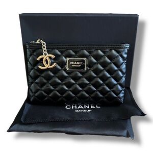 CC Beauty Black Quilted Zip Cosmetics Pouch Bag - New In Box W/Dust Bag